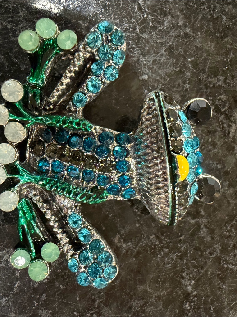 Blue and Green Crystal Frog Brooch